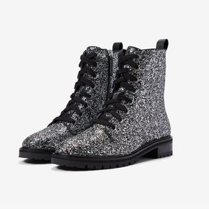 Kate Spade black/silver Jemma Combat boots size 10 NWOT